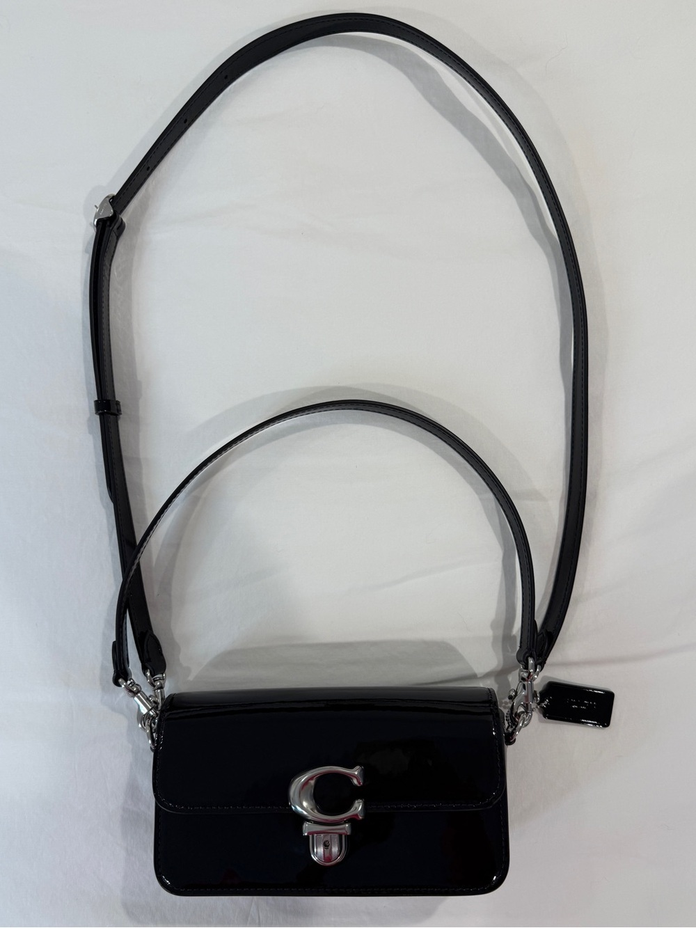 Coach Black Patent Leather Studio Mini Shoulder Crossbody Bag Silver Hardware
